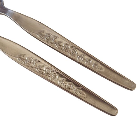 2 Elden Vintage Flower Cocktail Fork Stainless 5.5" Rose Midcentury Colonial Sty - Picture 2 of 8